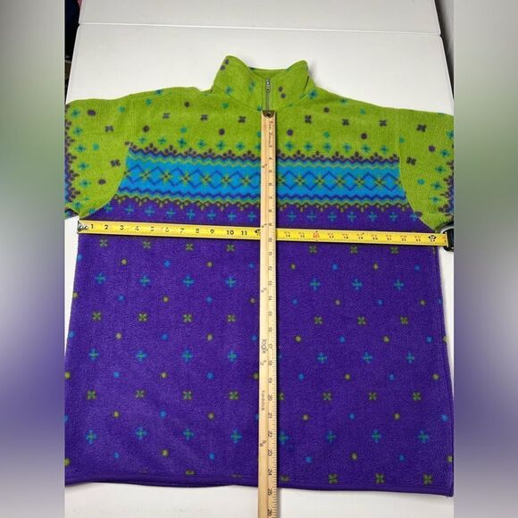 Zzapp Vintage Sweater Womens Medium Yellow Geometric Pattern Fleece Sz L 1/4 Zip - Picture 7 of 10